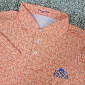 Draddy Sport Mens Large Orange AOP Floral Performance Stretch Polo Short Sleeve